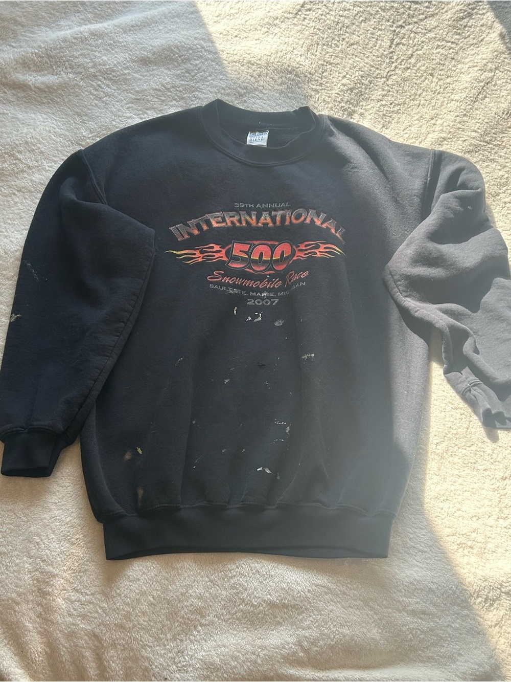 Gildan Black Crewneck Sweatshirt with Red & Orange Graphic